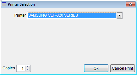Printer Selector Printer Selection window