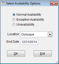 Select Availability Options window