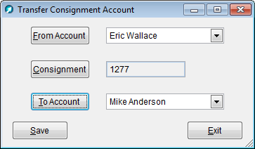Transfer Consignment Account window